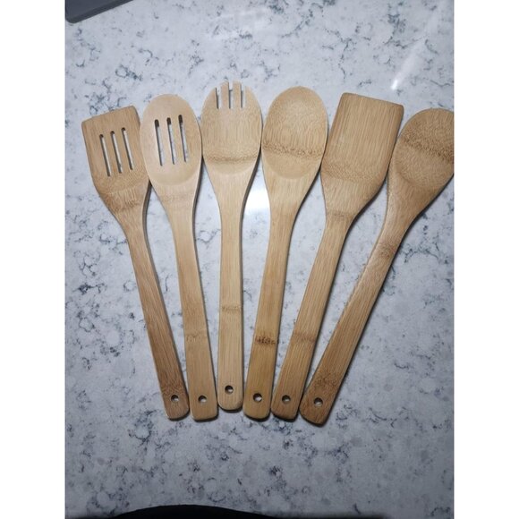 6-Piece Wooden Spoons Apartment Essentials Wood Spatula Spoon Nonstick Kitchen